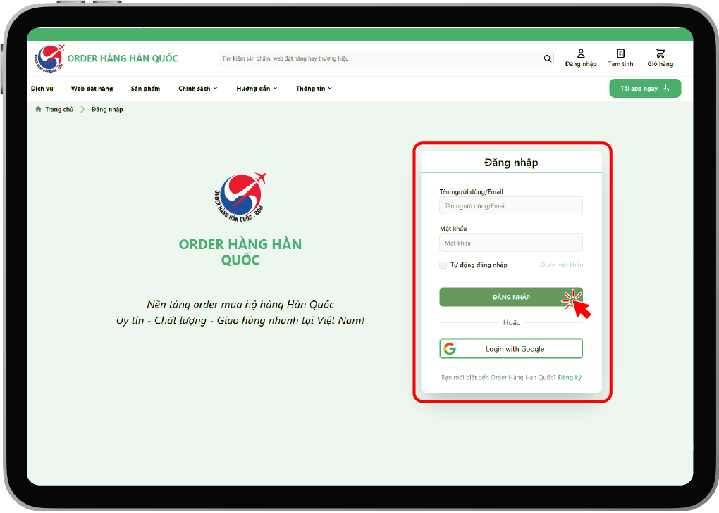 ORDER HÀNG HÀN QUỐC